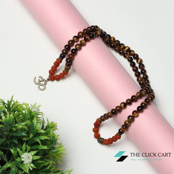 TCC™ Natural Rudraksha & Tiger Eye Om Buddha Pendant